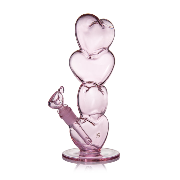 MJ Arsenal Evermore water pipe full view showing stacked heart borosilicate glass design with heart-shaped 14mm flower bowl