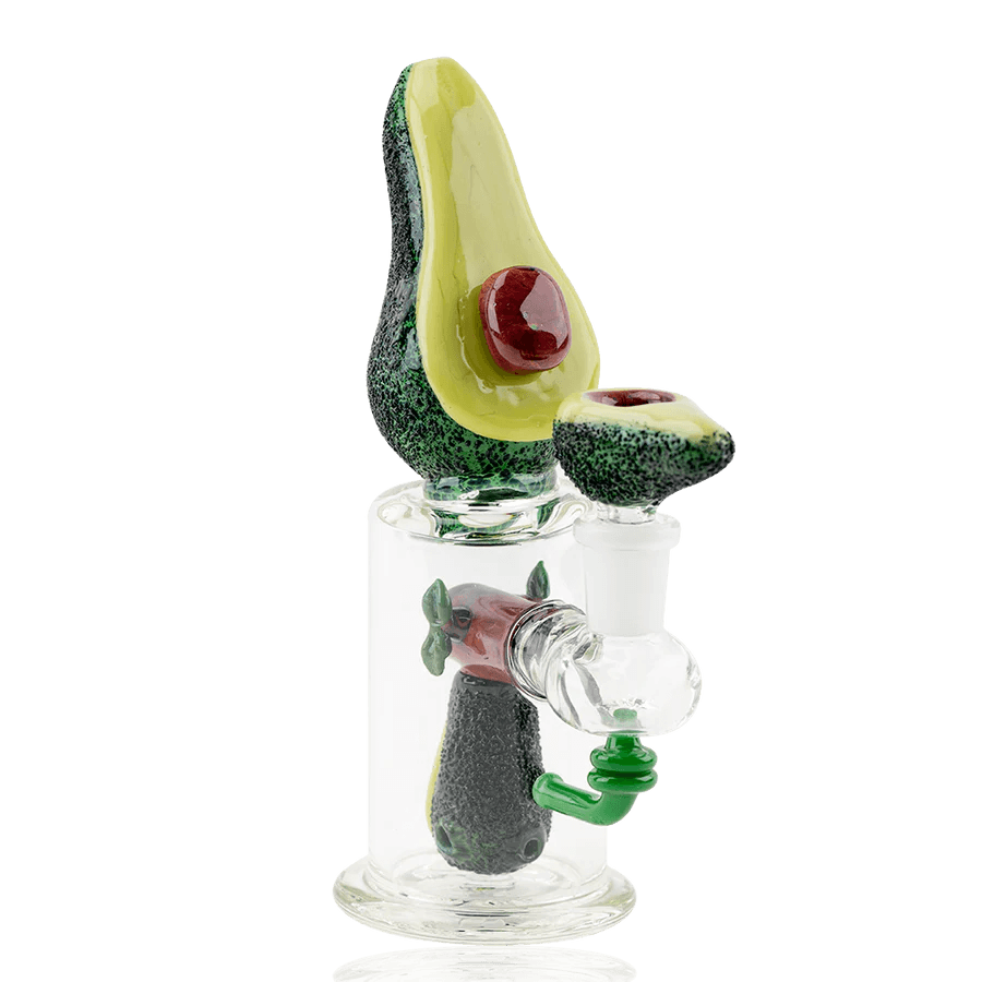 Empire Glassworks - Avocadope Mini Rig water pipe shaped like a realistic avocado with detailed textures and a diffused downstem. Ideal for avocado bong collectors.