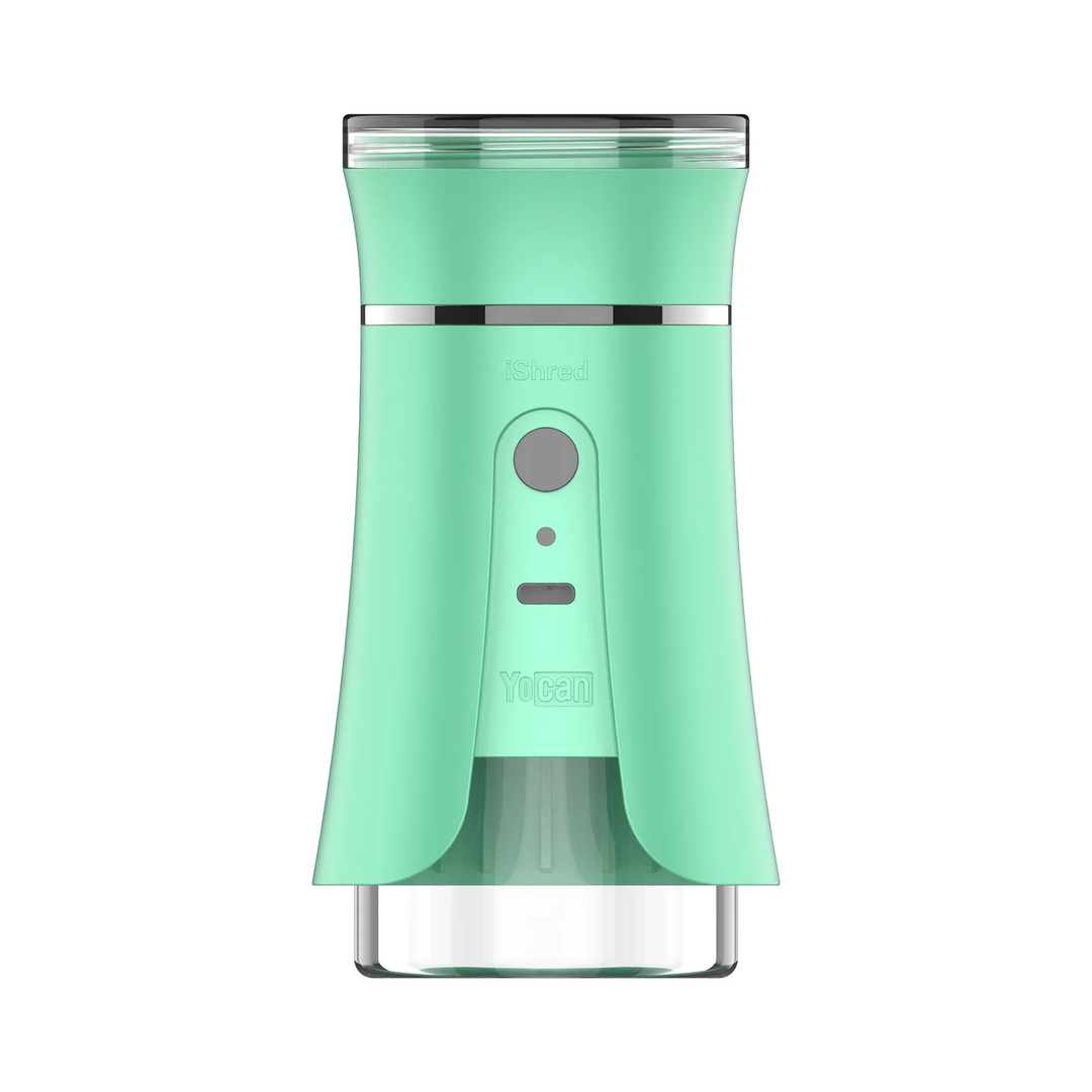 Yocan iShred electric smart grinder emerald green with jam-protection motor and clear collection chamber