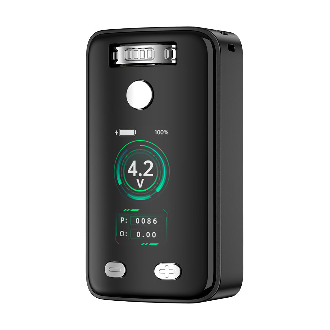 Yocan Uni 3.0 cartridge vape in sleek black finish with digital voltage display and compact 510 thread compatibility for versatile vaping.