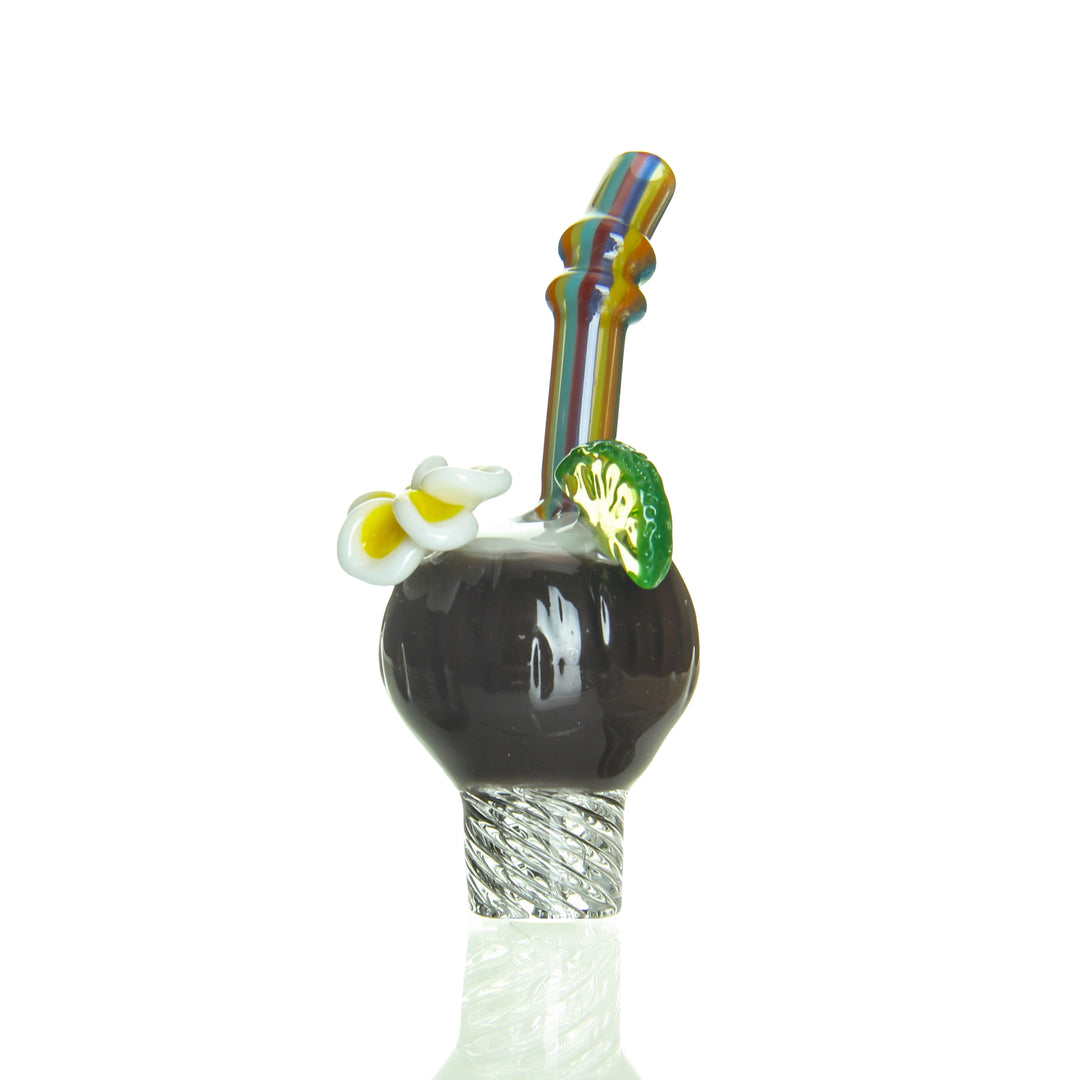 Reyna Coconut Spinner Cap in Yellow Flower — heady glass directional spinner carb cap, hand-shaped yellow flower accent, fits 25mm and 30mm bangers