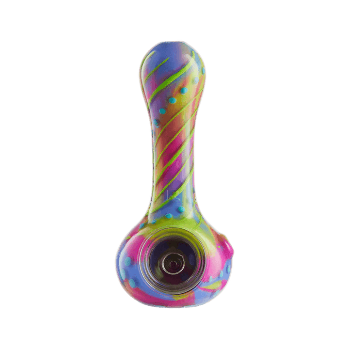EYCE - Silicone ORAFLEX Spoon Pipe - Floral featuring multicolor neon swirls and raised dot accents, crafted with ORAFLEX dual-layer silicone.