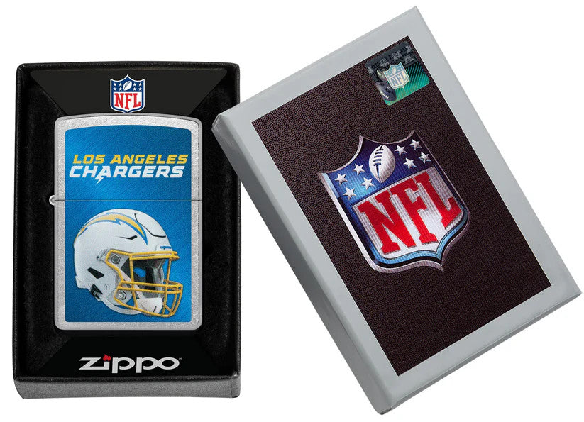 Zippo NFL Los Angeles Chargers Lighter — Chargers logo windproof lighter, open lid view