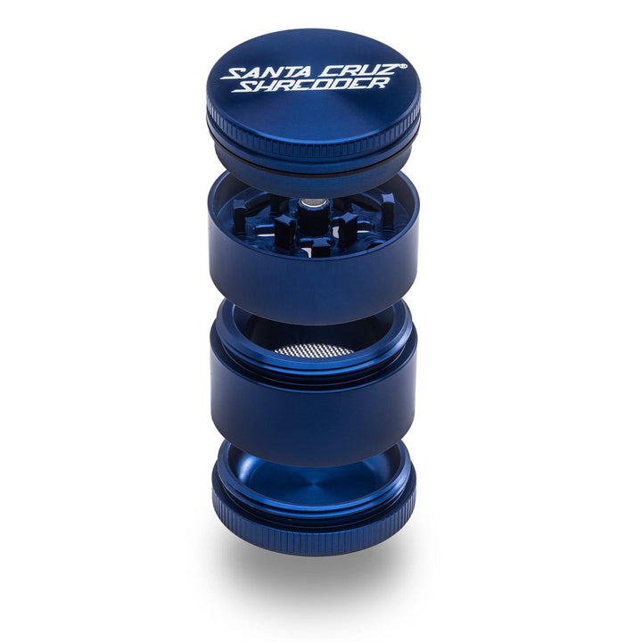 Blue Santa Cruz Shredder 4-Piece Small Grinder – precision-engineered teeth and sifting screen.