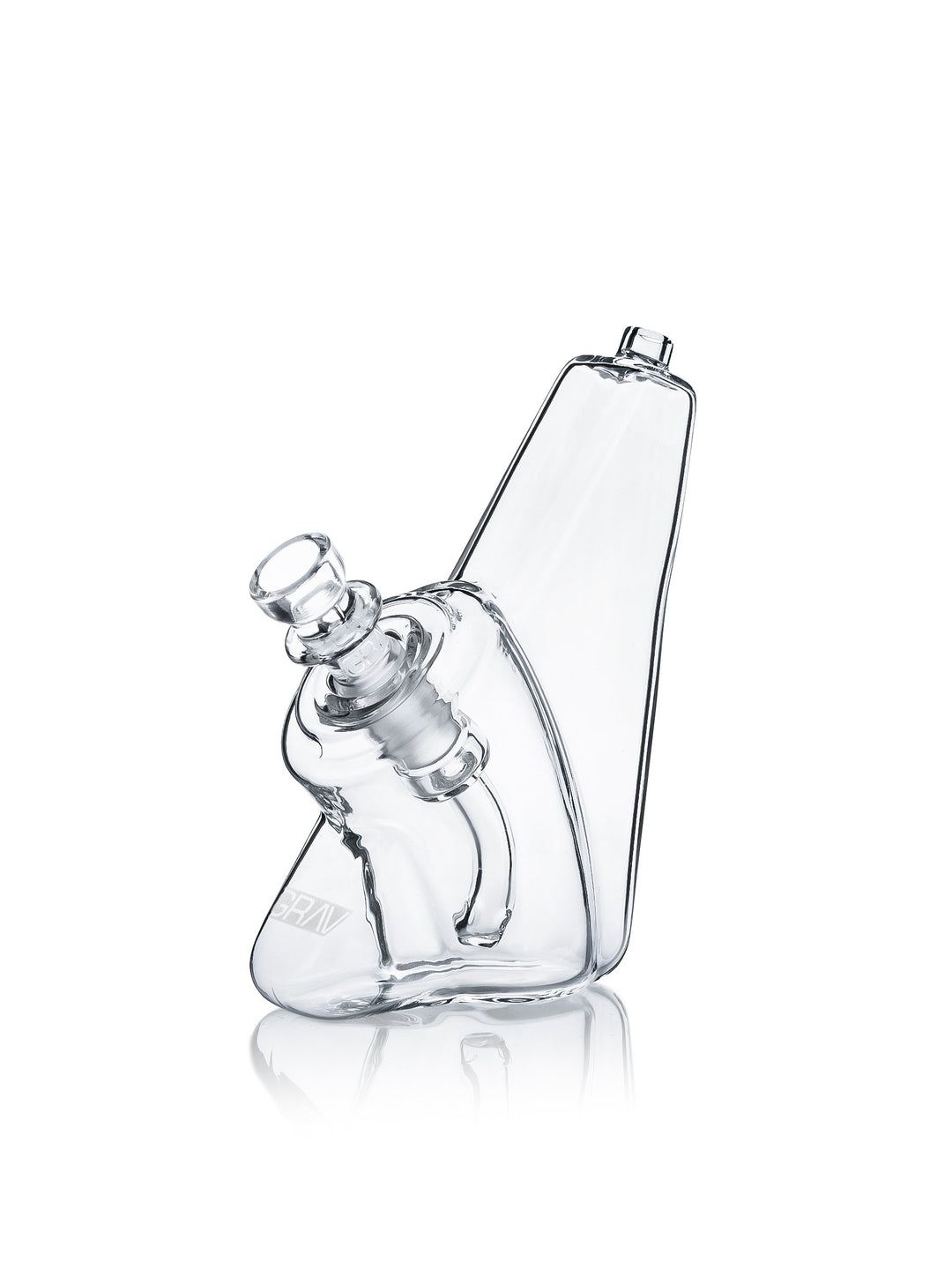 GRAV Wedge Bubbler in clear — 5 inch borosilicate bubbler with a rounded wedge body and 14mm cup bowl.