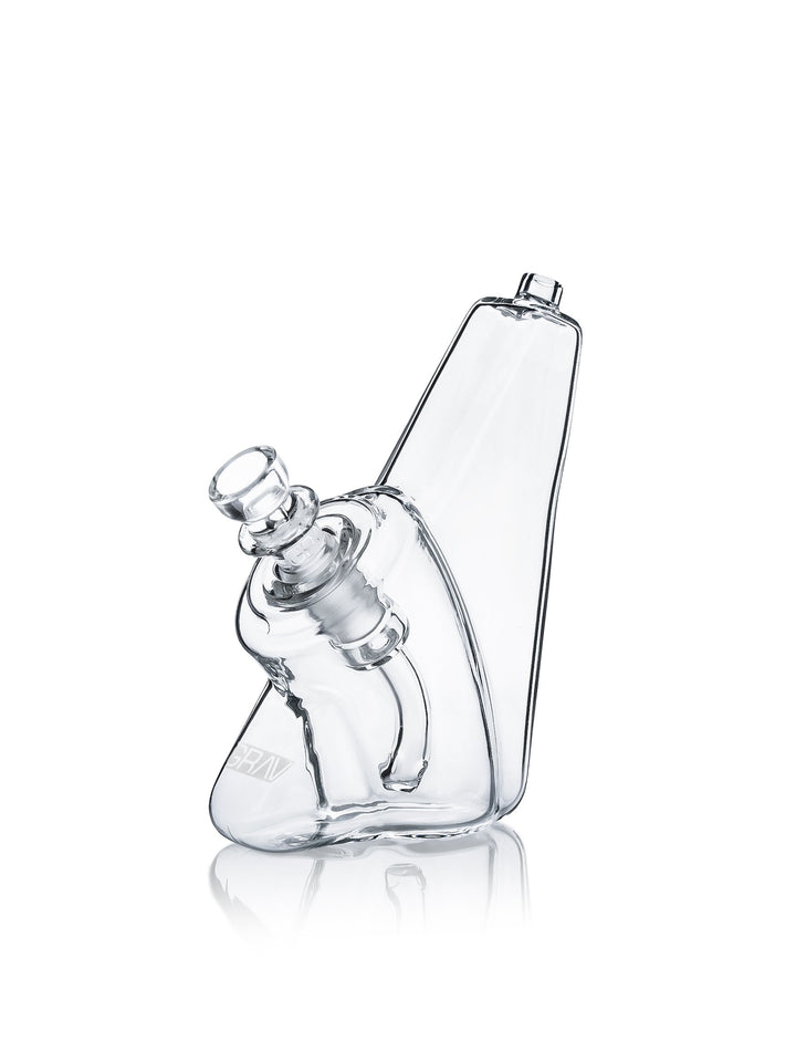 GRAV Wedge Bubbler in clear — 5 inch borosilicate bubbler with a rounded wedge body and 14mm cup bowl.