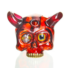 Load image into Gallery viewer, Sweeney Glass - Kapala Skull w/ Horns &amp; Millie Eyes - Pomegranate &amp; Gold Ruby