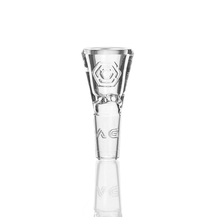 Avant Garde - 14mm 3 Hole Slide with clear glass body and engraved logo, designed for male joint compatibility and modern smoking setups.