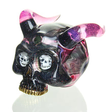 Load image into Gallery viewer, Sweeney Glass - Kapala Skull w/ Horns &amp; Millie Eyes - Crushed Opal &amp; Gold Amethyst