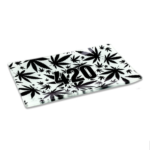 V Syndicate - Medium Glass Rolling Tray - 420 Black & White