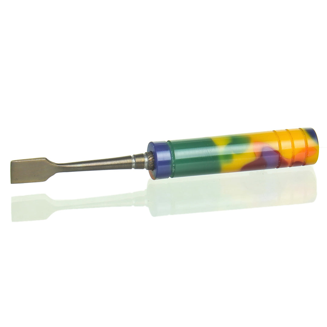 710 Swords Anodized Flat Head Dabber Rainbow Crayon — anodized flat-head dabber with rainbow crayon colorway