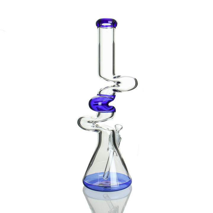 Blue 18-inch 3-kink scientific glass zong bong with 9mm thick walls and removable downstem back view