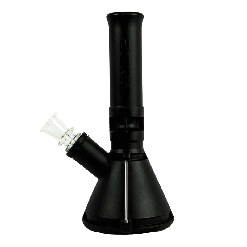 Eyce Silicone Mini Beaker in solid matte black, a sleek and durable 7-inch silicone water pipe with 14mm female joint for discreet portability.