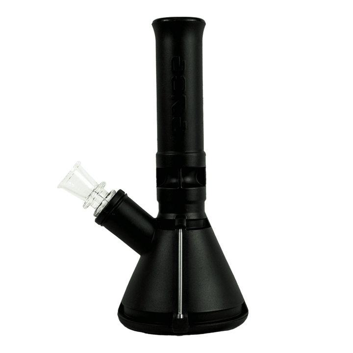 Eyce Silicone Mini Beaker in solid matte black, a sleek and durable 7-inch silicone water pipe with 14mm female joint for discreet portability.