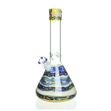 Load image into Gallery viewer, HVY Glass - 11&quot; Cane Work Beaker - Blue &amp; White