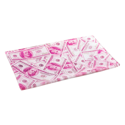 V Syndicate - Medium Glass Rolling Tray - Pink Benjamins
