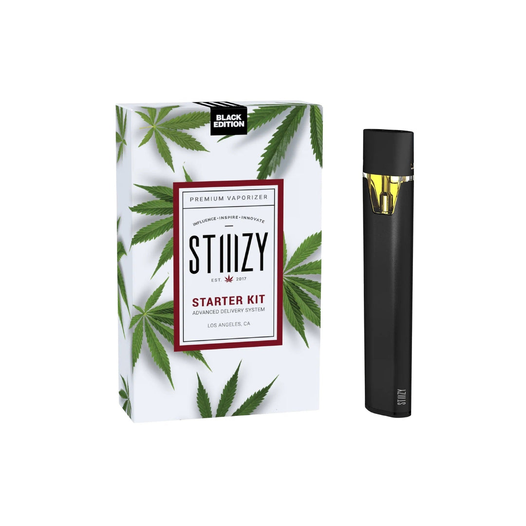 Stiiizy Starter Kit Black Edition with sleek rechargeable 210mAh battery and USB charging port, pod not included.