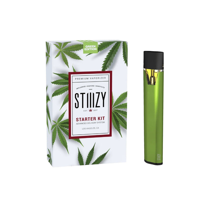 Stiiizy Starter Kit Green Edition vaporizer with official 210mAh rechargeable battery and USB charging cable, pod excluded.