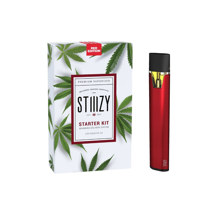 Stiiizy Starter Kit Red Edition vaporizer with 210mAh rechargeable battery and USB charging port, pod not included.