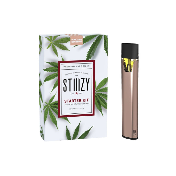Stiiizy Starter Kit Rose Gold Edition with 210mAh rechargeable battery and USB charging port, pod not included.