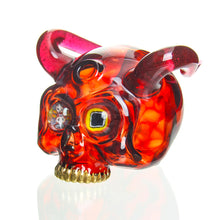 Load image into Gallery viewer, Sweeney Glass - Kapala Skull w/ Horns &amp; Millie Eyes - Pomegranate &amp; Gold Ruby