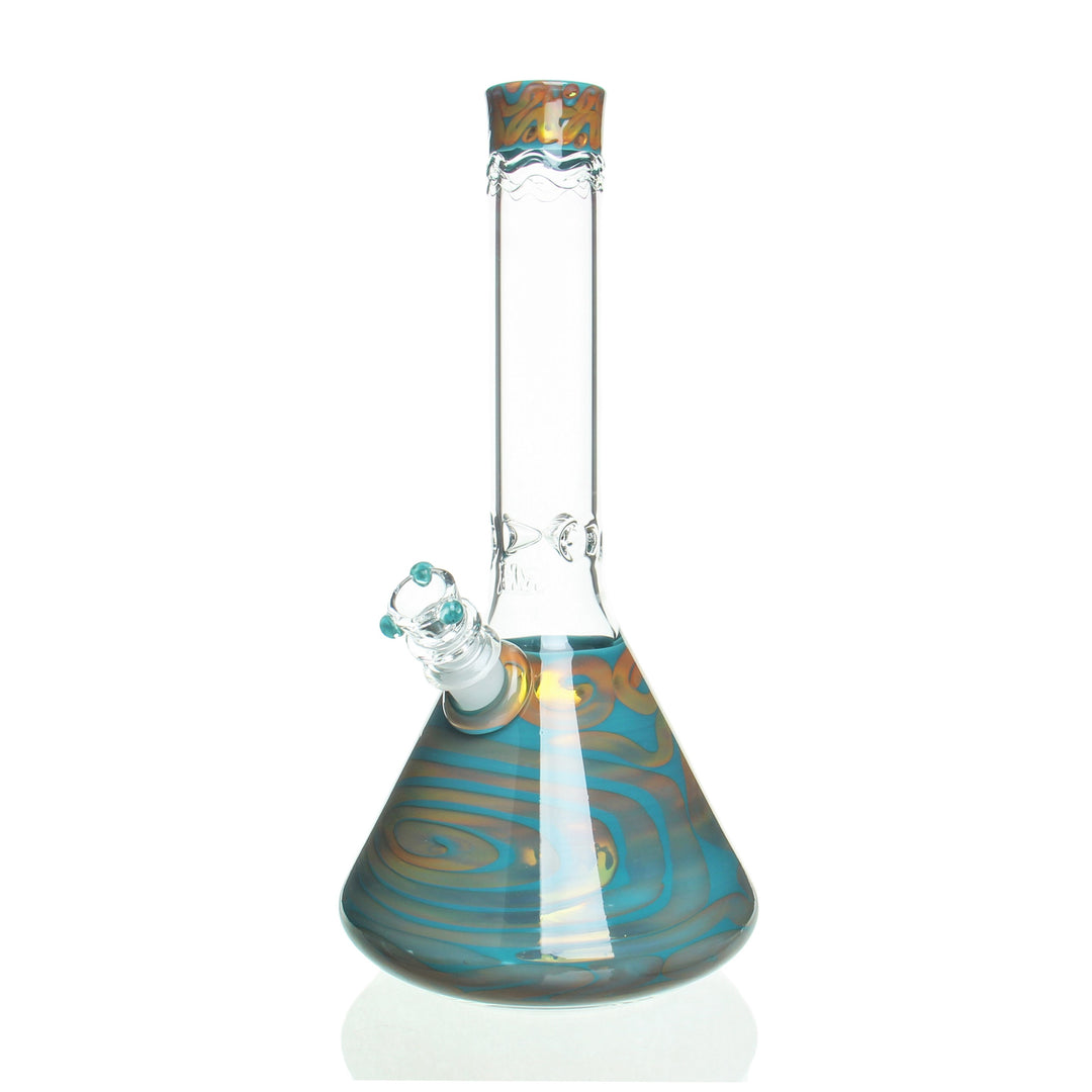HVY Glass - 11" 38mm Colored Coil Mini Beaker - Copper &amp; Teal