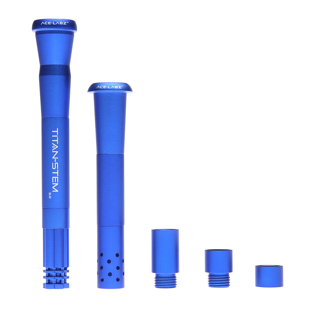 Ace-Labz Titan-Stem adjustable metal downstem — blue unbreakable telescoping downstem for water pipes