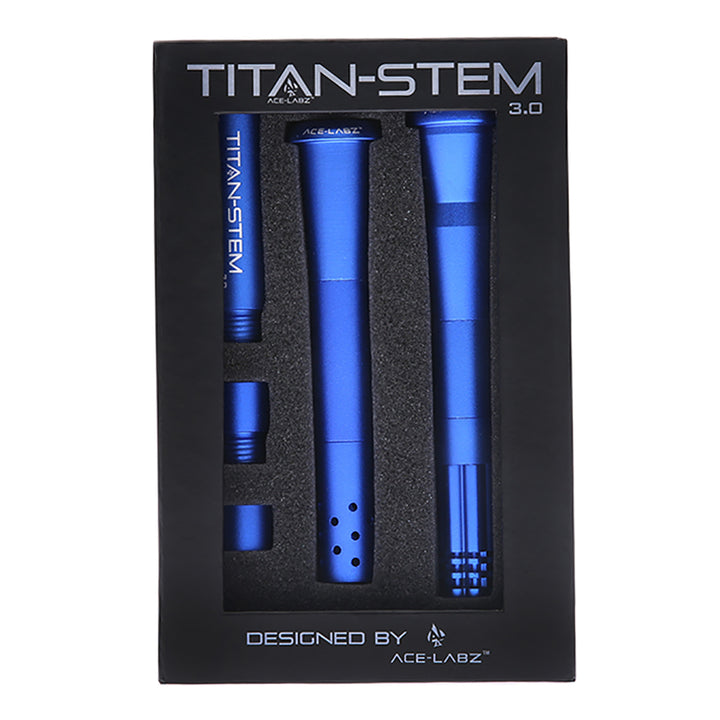 Ace-Labz Titan-Stem metal downstem — blue adjustable-length unbreakable downstem, detail view