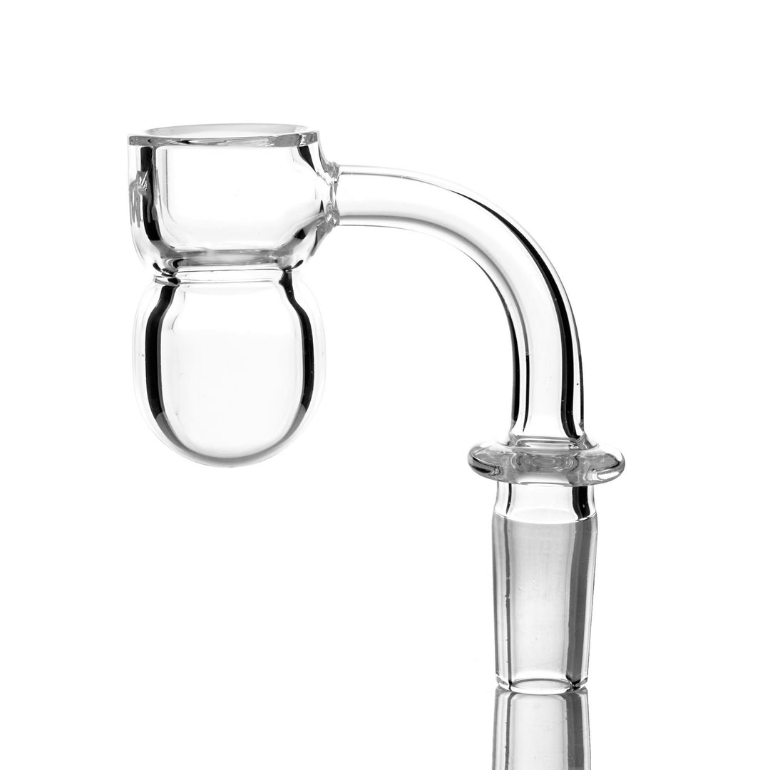 AFM Glass 25mm Round Bottom Splash Guard Banger Male 10mm 90deg — 25mm round-bottom splash-guard quartz banger with 10mm male joint