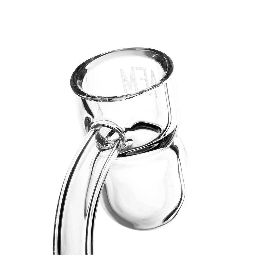 AFM Glass 25mm Round Bottom Splash Guard Banger Male 10mm 90deg — round bottom splash guard banger from alternate angle