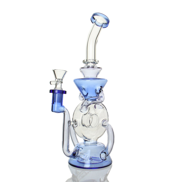 Angies Boutique 11in Dual Uptake Donut Recycler Blue and Pink — dual uptake donut recycler dab rig, hero shot