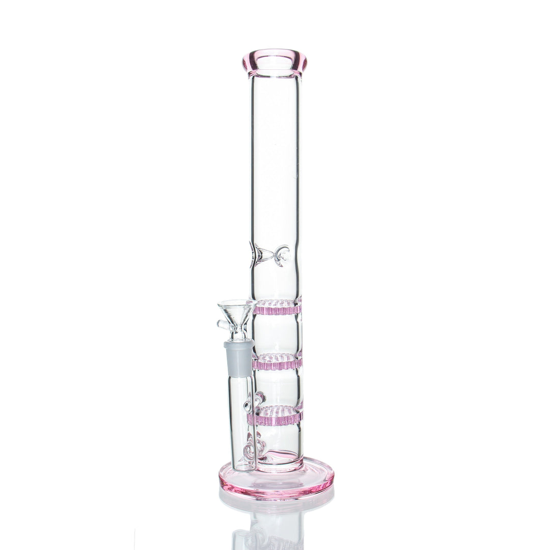 Angies Boutique 12in Straight Triple Honeycomb Pink — straight tube bong with triple honeycomb percs, pink accents, hero shot