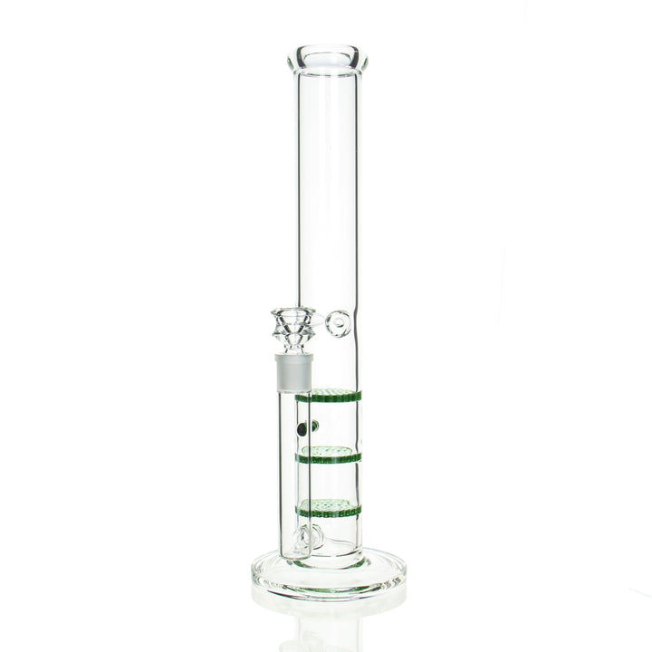 Angies Boutique 16in Straight Triple Honeycomb Stemless Tube Green — stemless tube bong with triple honeycomb percs