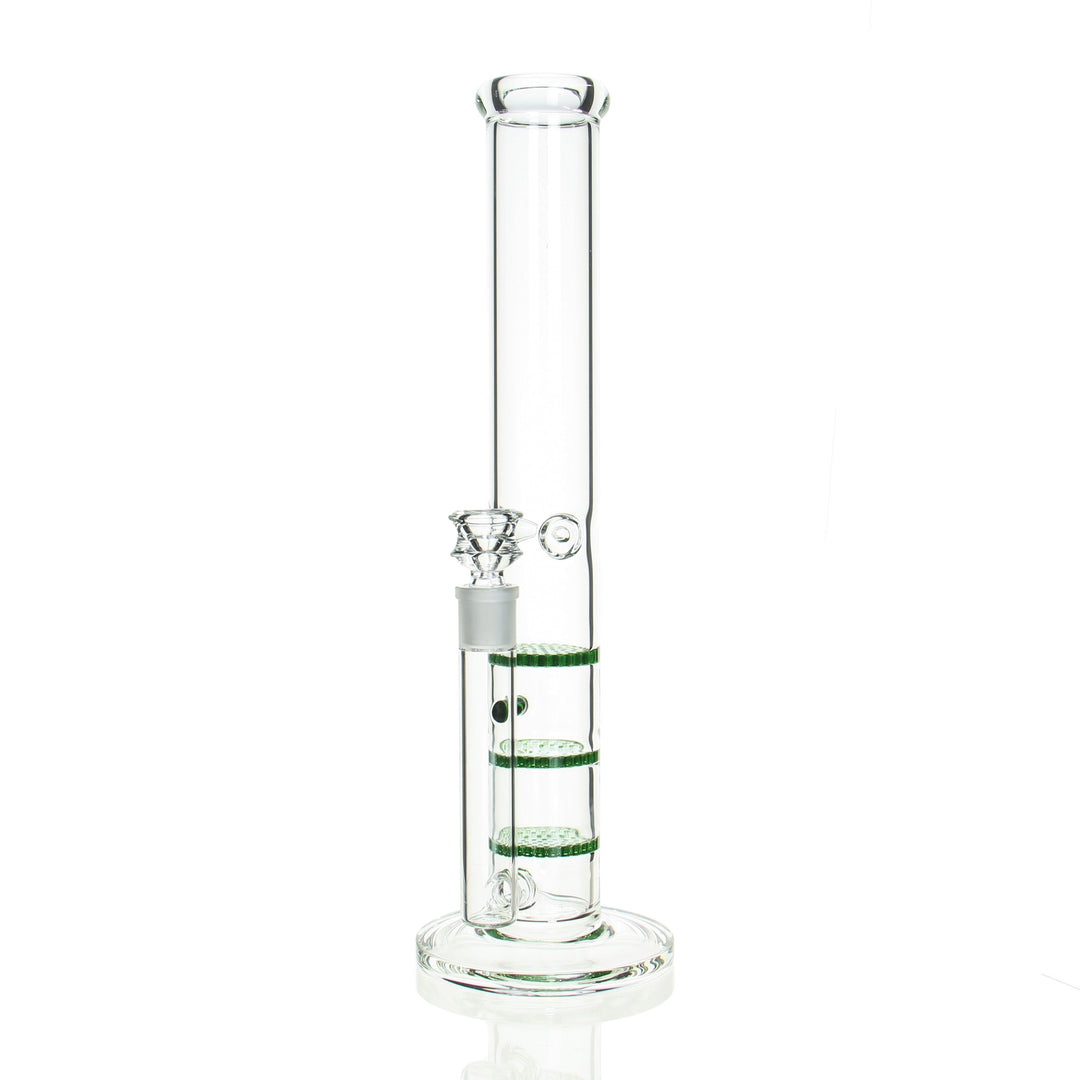 Angies Boutique 16in Straight Triple Honeycomb Stemless Tube Green — stemless tube bong with triple honeycomb percs