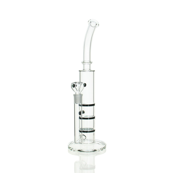 Angies Boutique 16in Triple Honeycomb Bent Neck Stemless Tube Smoke Grey — bent neck tube bong with triple honeycomb percs