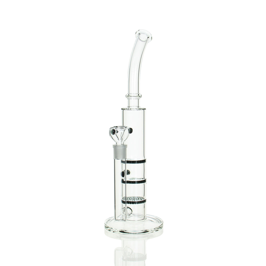 Angies Boutique 16in Triple Honeycomb Bent Neck Stemless Tube Smoke Grey — bent neck tube bong with triple honeycomb percs
