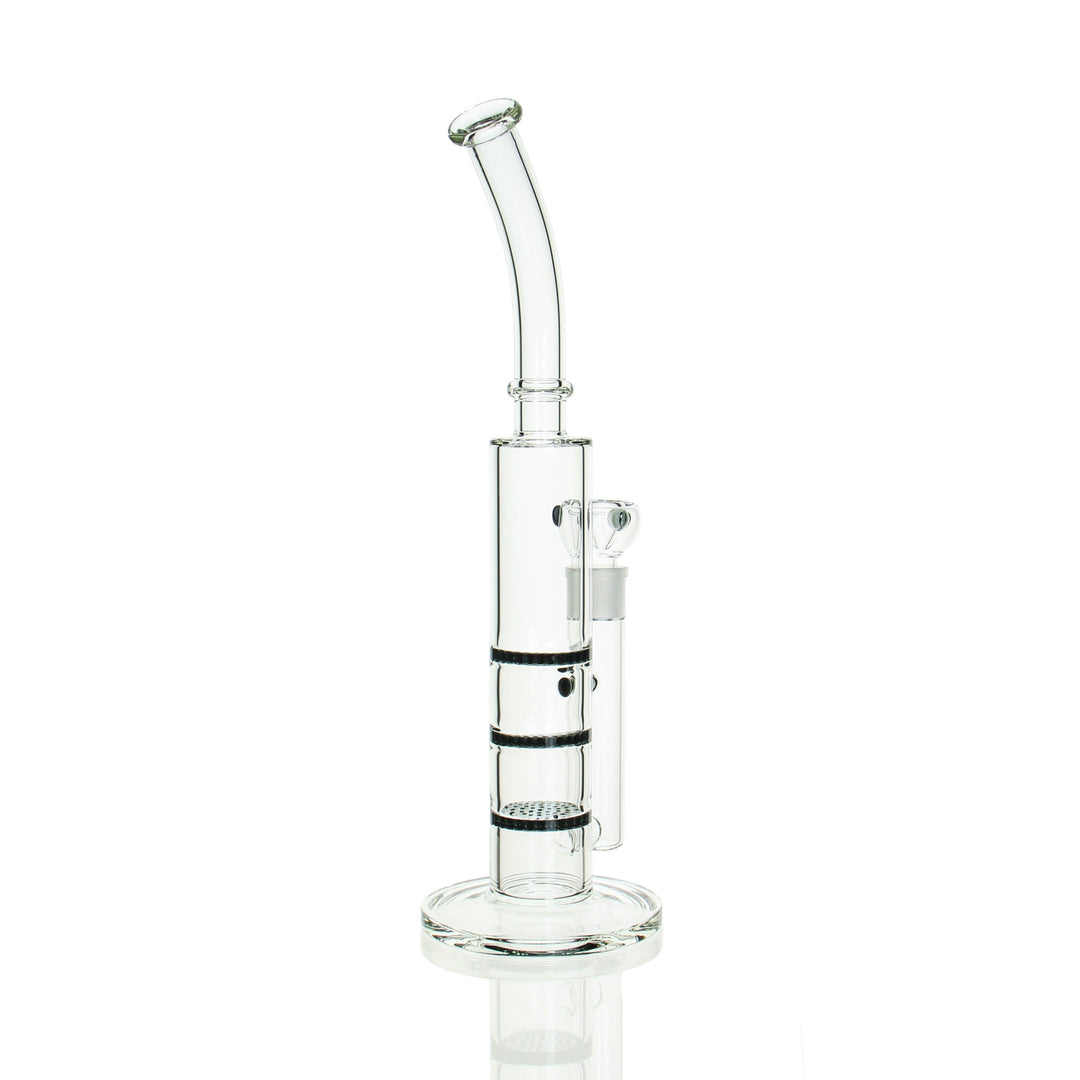 Angies Boutique 16in Triple Honeycomb Bent Neck Stemless Tube Smoke Grey — alternate angle showing honeycomb percs