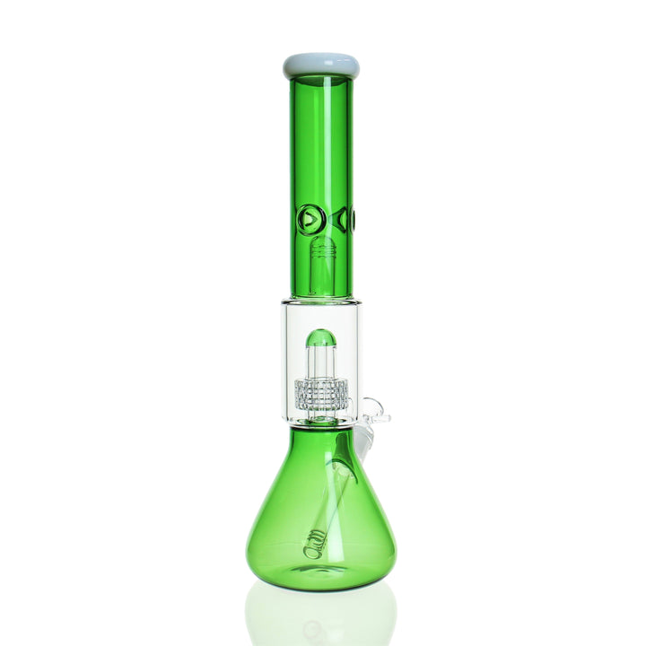 Angies Boutique 17in Beaker Matrix Perc Green — tall beaker bong with matrix perc, green accents, hero shot