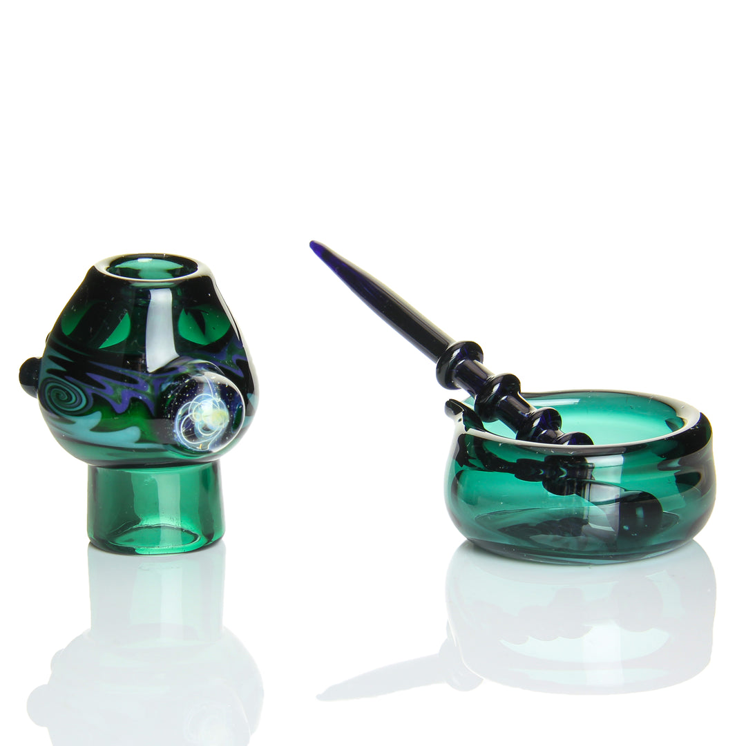 Angies Boutique 18mm Dish, Dome and Dabber Set Teal — glass dish, vapor dome and dabber set in teal