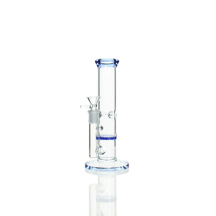 Angies Boutique 8in Straight Stemless Honeycomb Tube Blue — stemless tube bong with honeycomb perc, blue accents