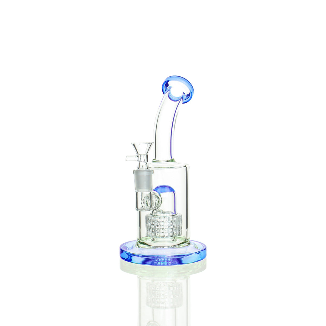 Angies Boutique 9in Matrix Perc Bubbler Stemless Blue — stemless bubbler with matrix perc, blue accents