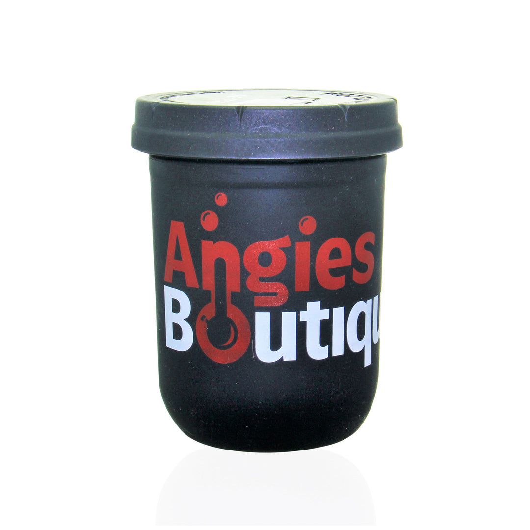 Angies Boutique x Re-Stash Jar 16oz Black — refillable airtight glass storage jar with black silicone band
