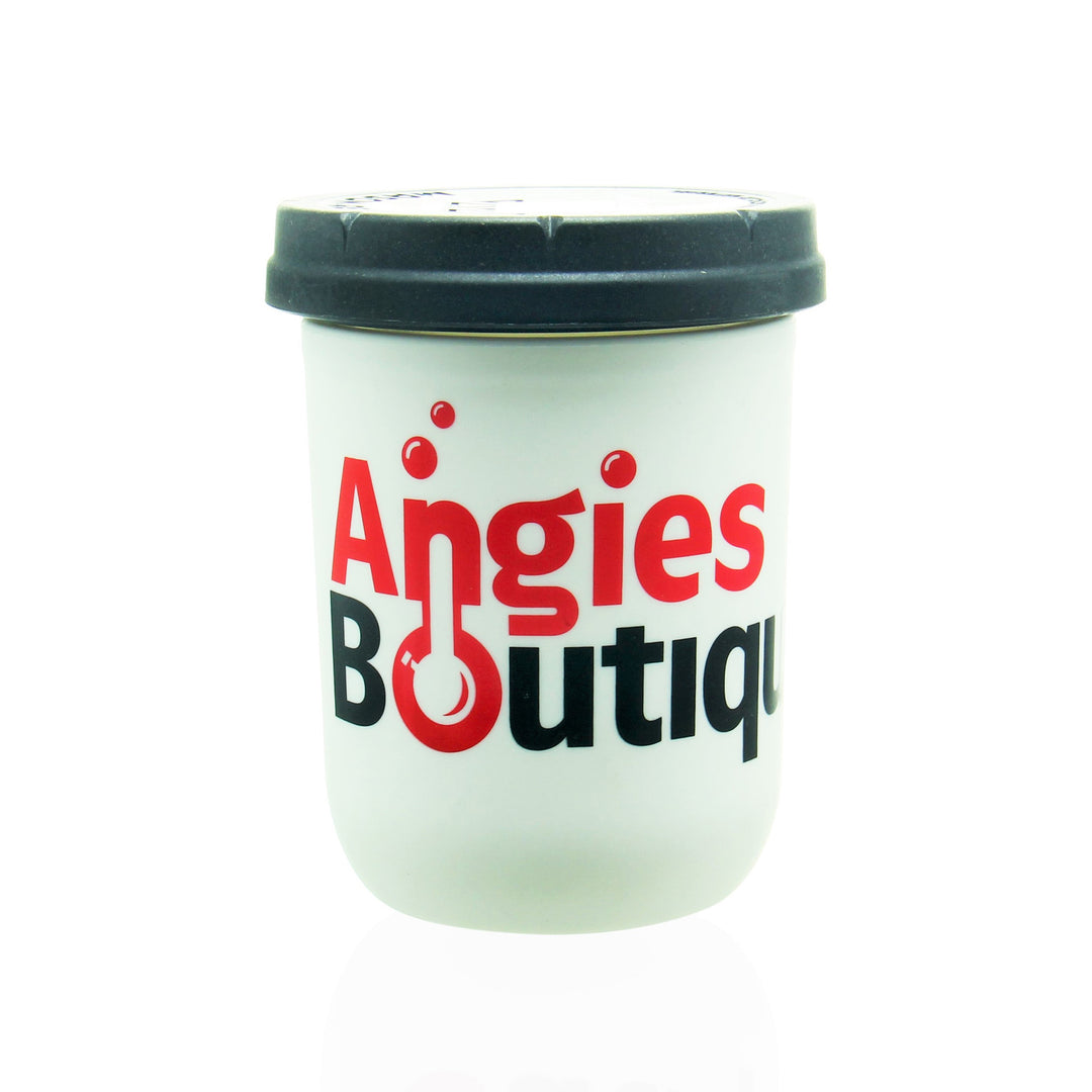 Angies Boutique x Re-Stash Jar 16oz White — refillable airtight glass storage jar with white silicone band