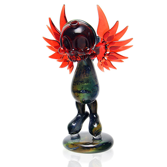 Annealed Innovations Glass Winged Reaper Space Tech and Red sculptural dab rig with 14mm joint