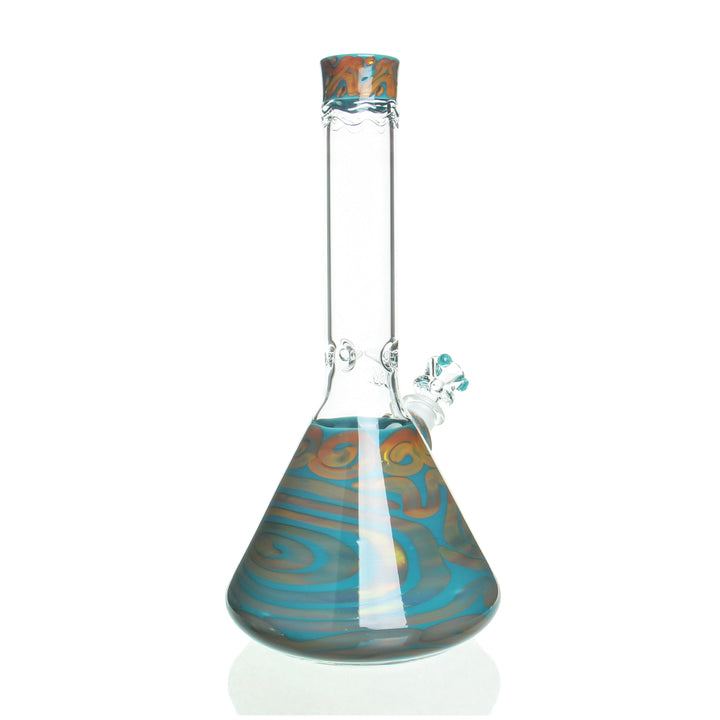 HVY Glass - 11" 38mm Colored Coil Mini Beaker - Copper & Teal