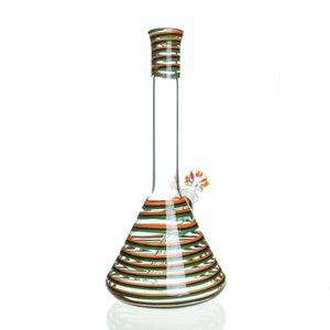 HVY Glass - 12" 32mm Swirl Beaker - Orange & Green