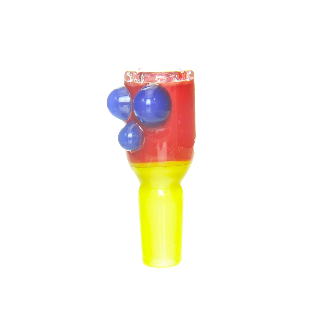 Ben Wilson 14mm Three Tone Disc Screen Slide Blue Red Yellow — 14mm slide with disc screen and three-tone blue, red, yellow accents