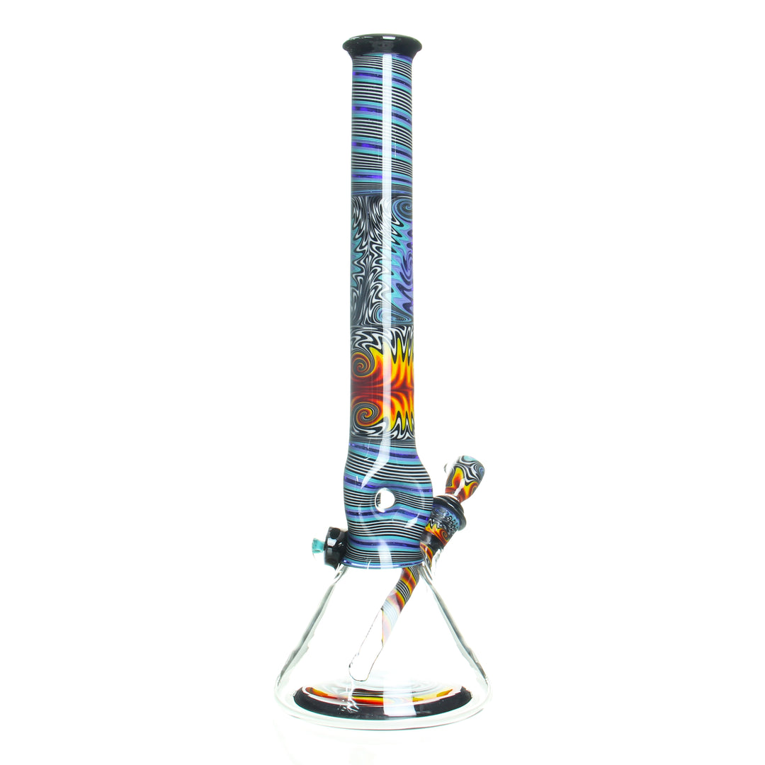 Ben Wilson 17in Worked Triple Donut Beaker Fire Ice — worked fire and ice beaker bong shown from alternate angle