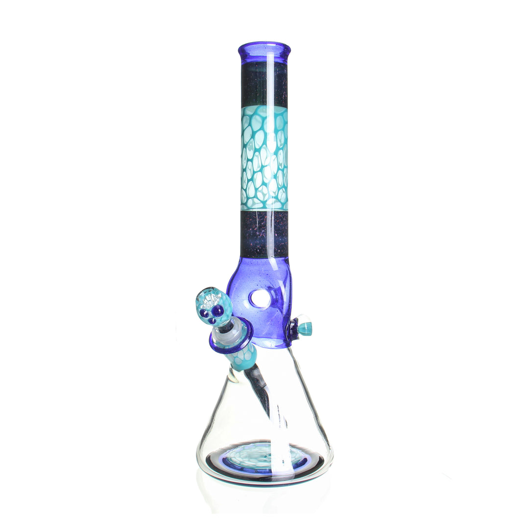 Ben Wilson Custom Triple Donut Beaker Honeycomb Blue and Cropal — custom triple-donut beaker bong in honeycomb blue and Cropal