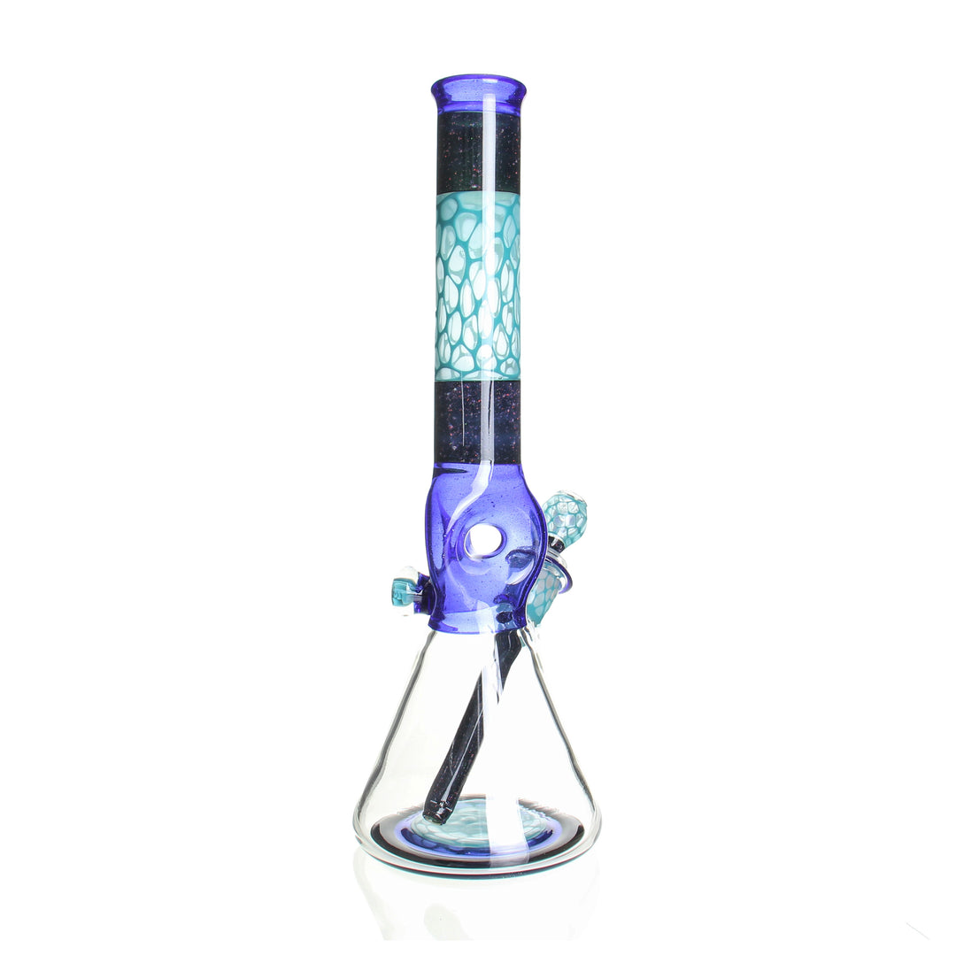 Ben Wilson Custom Triple Donut Beaker Honeycomb Blue and Cropal — honeycomb blue and Cropal beaker from alternate angle